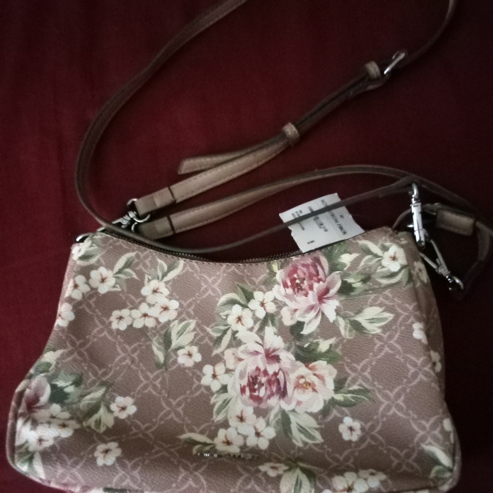 Nine West Tan and Pink Crossbody Bag with Floral Design